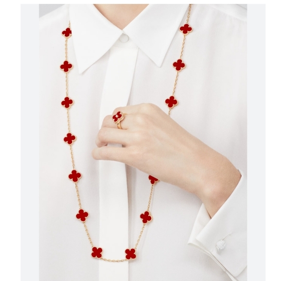 Neiman Marcus Swarovski look of van cleef 30inch red yellow gold 18k rhod plated - Picture 1 of 7